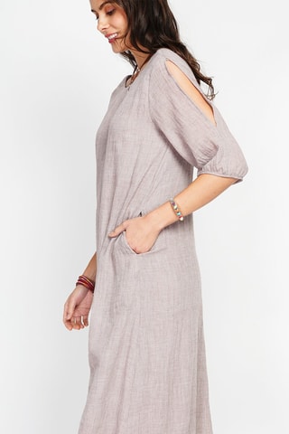 Vestido midi en lino - Marrón