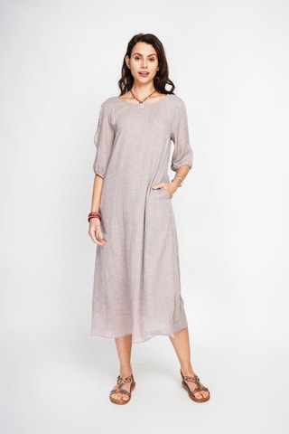 Vestido midi en lino - Marrón