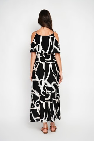 Vestido largo de lino - Negro y blanco