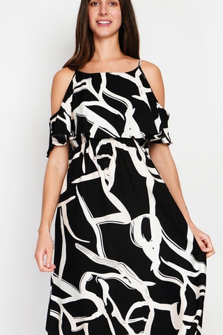 Vestido largo de lino - Negro y blanco