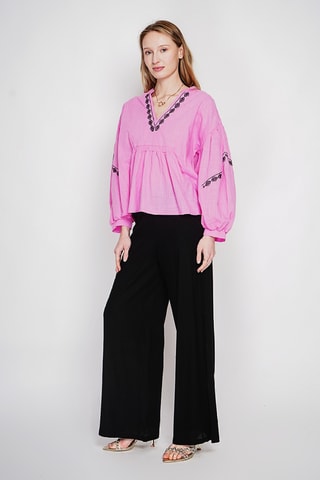 Pantalón ancho de lino - Negro