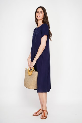 Vestido trapecio de lino - Azul marino