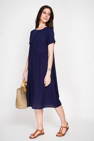 Vestido trapecio de lino - Azul marino