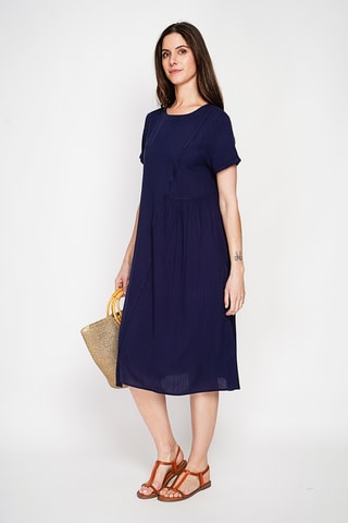 Vestido trapecio de lino - Azul marino