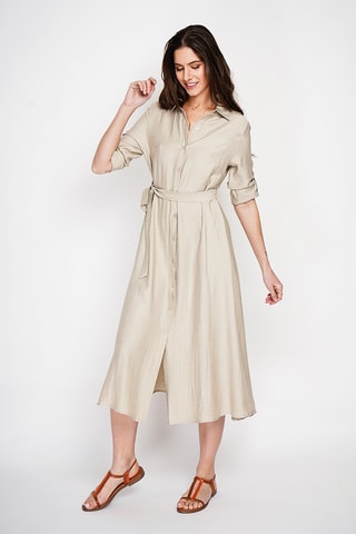 Vestido camisero de lino - Beige