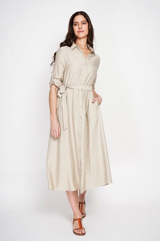 Vestido camisero de lino - Beige