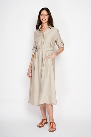 Vestido camisero de lino - Beige