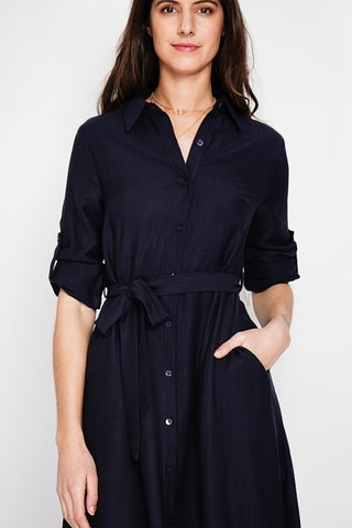 Vestido camisero de lino - Azul marino