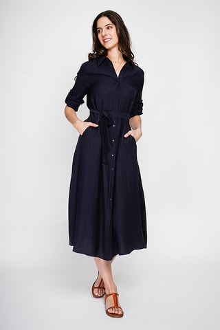 Vestido camisero de lino - Azul marino