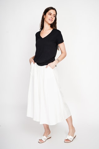 Falda midi de lino - Blanco