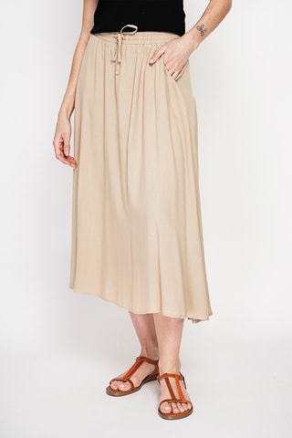 Falda midi de lino - Camel