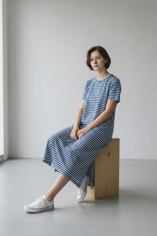 Vestido midi de lino - Azul
