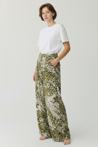 Pantalón wide leg de lino - Caqui