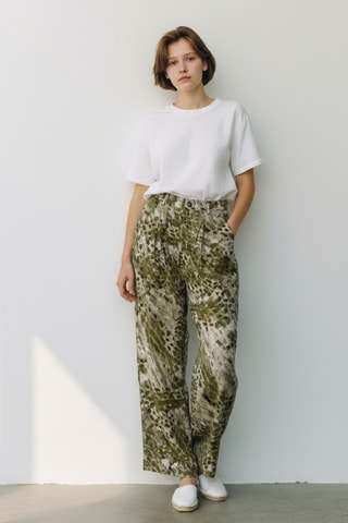 Pantalón wide leg de lino - Caqui