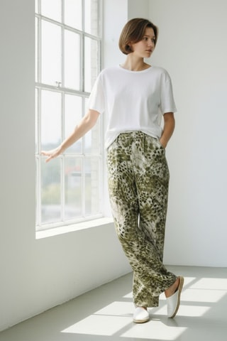 Pantalón wide leg de lino - Caqui