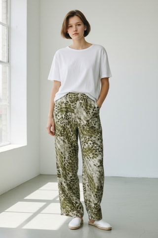 Pantalón wide leg de lino - Caqui