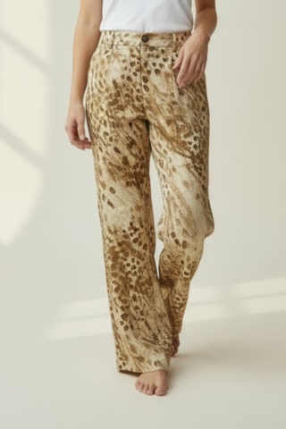 Pantalón wide leg de lino - Beige