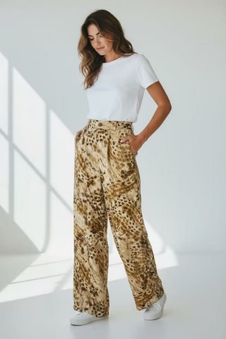 Pantalón wide leg de lino - Beige