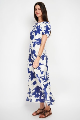 Vestido largo de lino - Azul marino y blanco