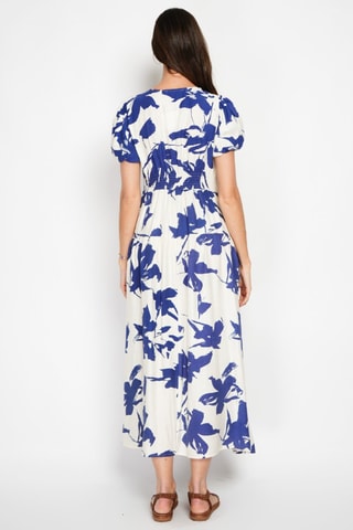 Vestido largo de lino - Azul marino y blanco