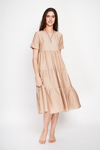 Vestido midi de lino - Beige