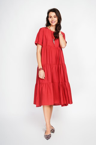 Vestido midi de lino - Rojo