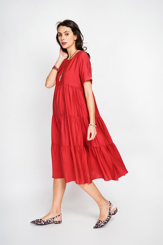 Vestido midi de lino - Rojo