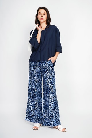 Pantalón de lino de tiro alto - Blanco y negro