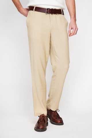 Pantalón recto de lino - Camel