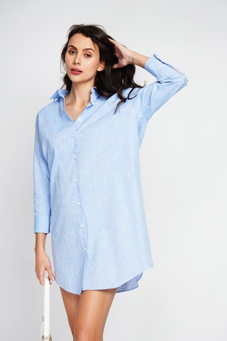 Vestido camisero de lino - Azul