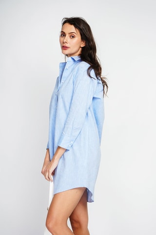 Vestido camisero de lino - Azul