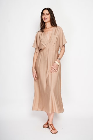 Vestido largo de lino - Camel