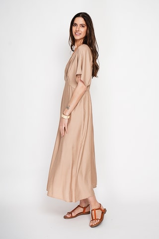 Vestido largo de lino - Camel