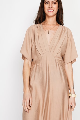 Vestido largo de lino - Camel