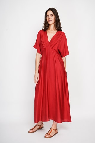 Vestido largo de lino - Rojo