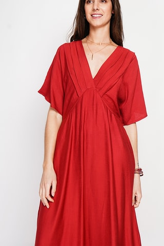 Vestido largo de lino - Rojo