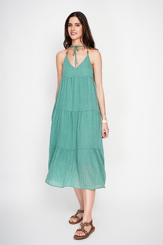 Vestido evasé de lino - Azul
