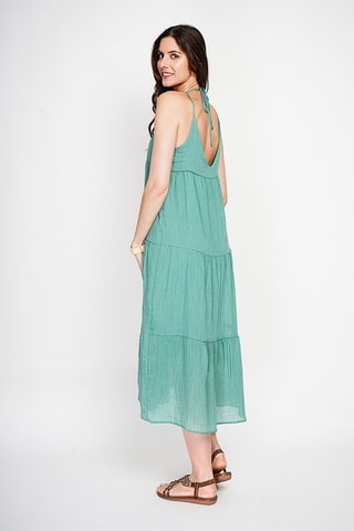 Vestido evasé de lino - Azul