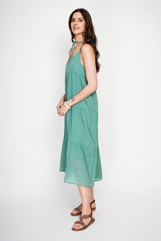 Vestido evasé de lino - Azul