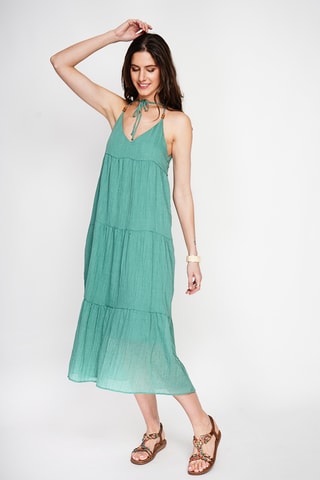 Vestido evasé de lino - Azul