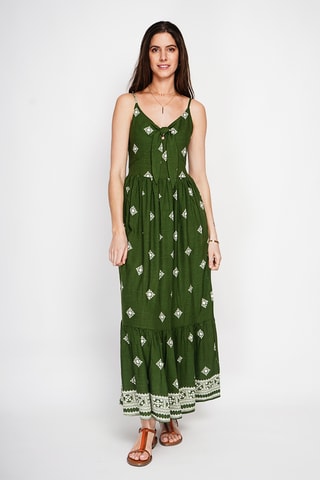 Vestido largo de lino - Caqui