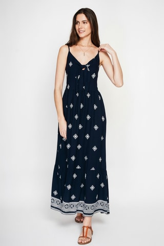 Vestido largo de lino - Azul marino