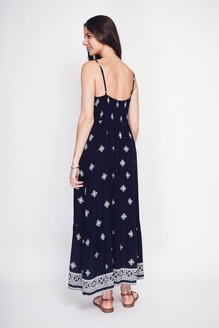 Vestido largo de lino - Azul marino
