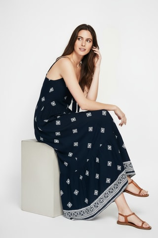 Vestido largo de lino - Azul marino