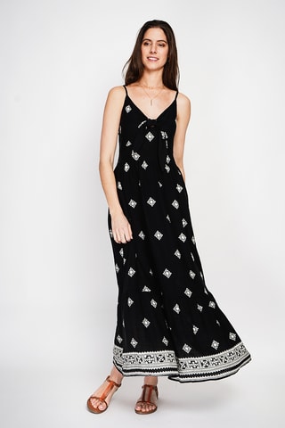 Vestido largo de lino - Negro