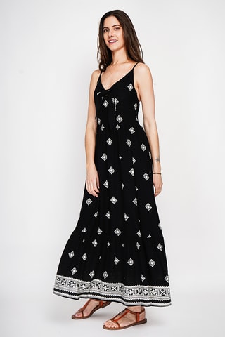 Vestido largo de lino - Negro