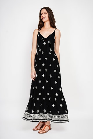 Vestido largo de lino - Negro