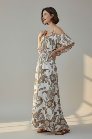Vestido largo de lino - Camel