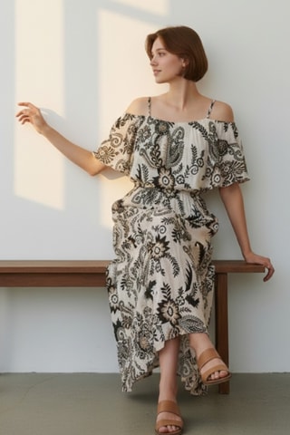 Vestido largo de lino - Negro