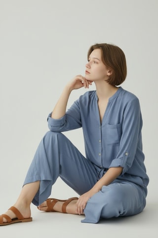 Chemisier en lin - Bleu